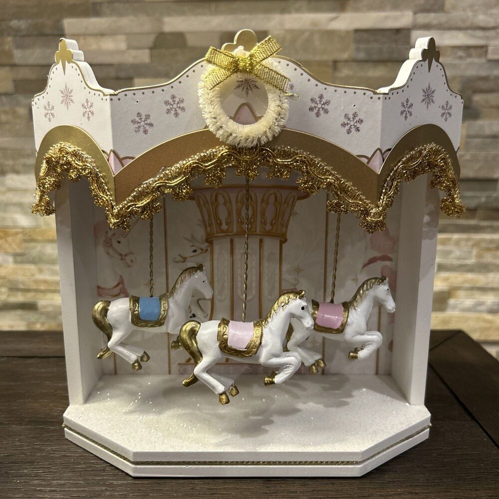 Ashland Carousel Horse Figurine Christmas Fairytale Tabletop Decor White Gold